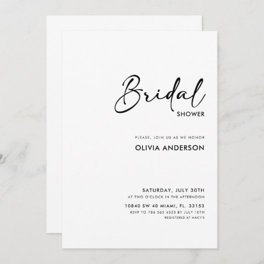 Elegant modern script | Bridal Shower-uitnodiging Kaart (Voorkant / Achterkant)