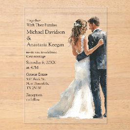 elegant modern script bride & groom wedding acryl uitnodigingen