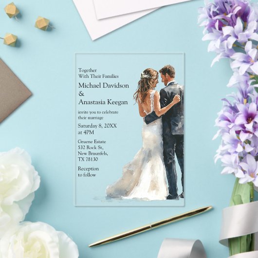 elegant modern script bride & groom wedding  acryl uitnodigingen (Insitu (Huwelijk))