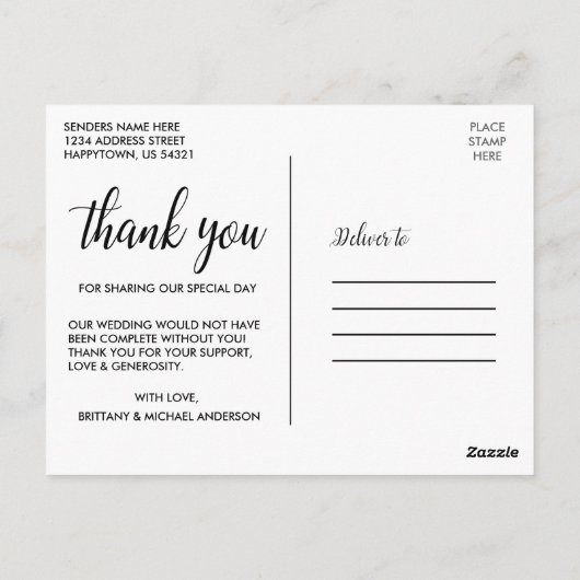 Elegant modern script bruiloft Foto bedankt Briefkaart (Achterkant)