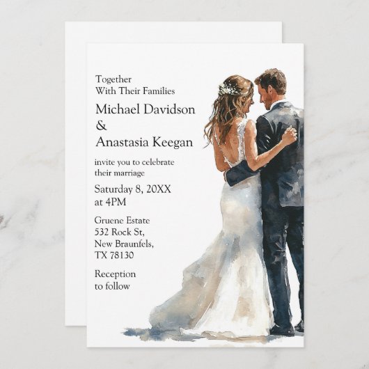elegant modern script budget wedding invitation   notitiekaartje (Voorkant / Achterkant)