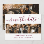 Elegant Modern Script Burgundy 4 Foto Save The Date (Voorkant / Achterkant)