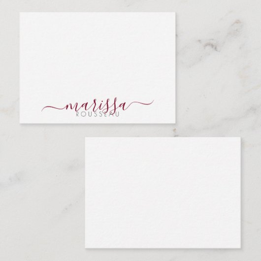 Elegant Modern Script Burgundy Monogram Naam Notitiekaartje (Voorkant / Achterkant)
