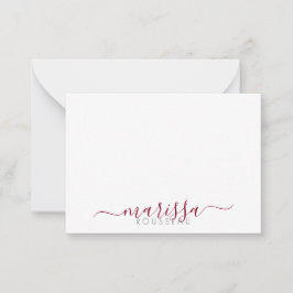 Elegant Modern Script Burgundy Monogram Naam Notitiekaartje