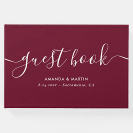 Elegant Modern Script Burgundy Wedding Gastenboek