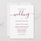Elegant Modern Script Burgundy Wedding Kaart (Voorkant)