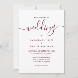 Elegant Modern Script Burgundy Wedding Kaart