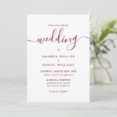 Elegant Modern Script Burgundy Wedding Kaart (Staand voorkant)