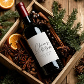 Elegant Modern Script "Cheers to Love" Wedding Win Wijn Etiket