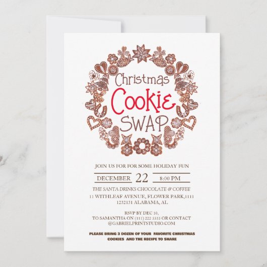 Elegant Modern Script Christmas Cookie Swap Party Kaart (Voorkant)