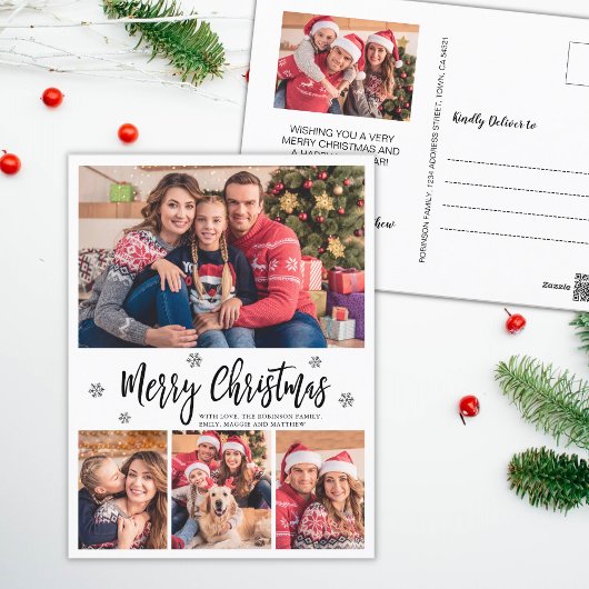 Elegant Modern Script Collage Vrolijk Kerstfeest Briefkaart