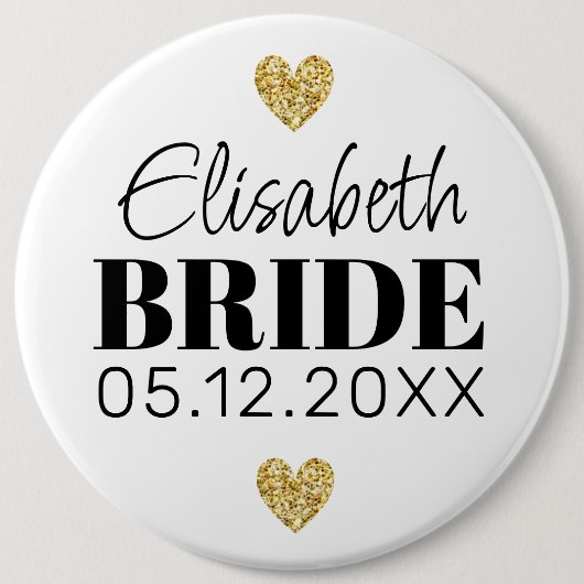 Elegant modern Script Cute Glitter Hearts Custom Ronde Button 6,0 Cm (Voorkant)