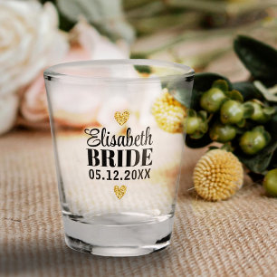 Elegant modern Script Cute Glitter Hearts Custom Shot Glas
