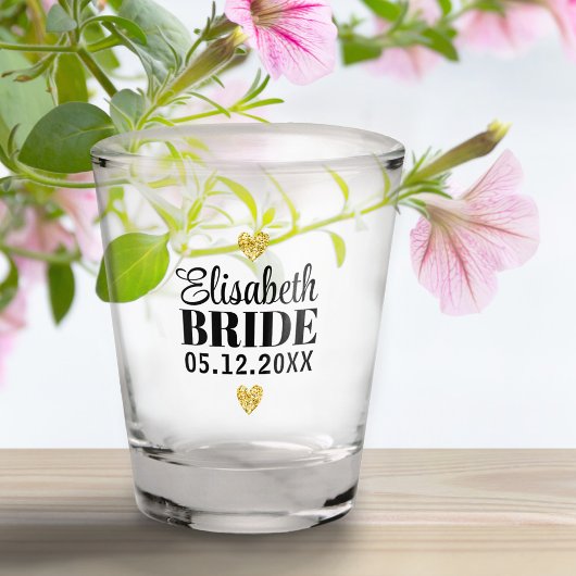 Elegant modern Script Cute Glitter Hearts Custom Shot Glas