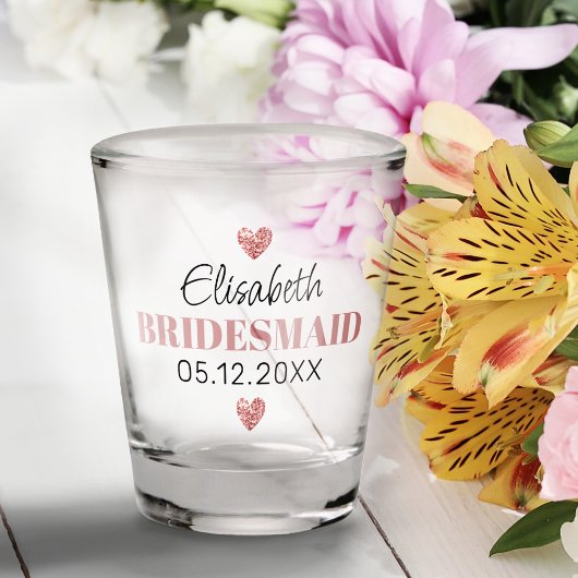 Elegant modern Script Cute Glitter Hearts Custom Shot Glas