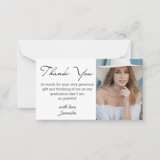 Elegant modern script dank u afstuderen foto notitiekaartje (Voorkant)