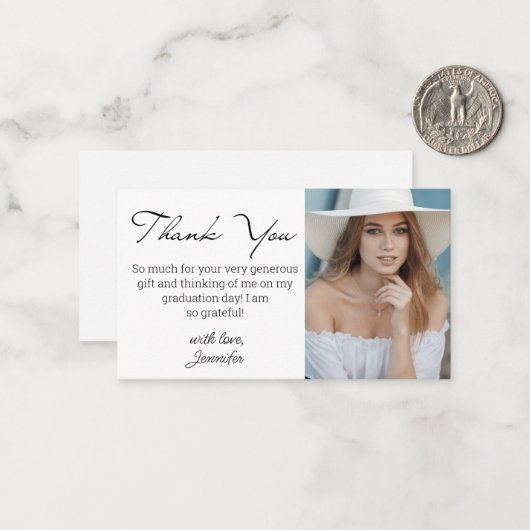 Elegant modern script dank u afstuderen foto notitiekaartje (Voorkant / Achterkant in situ)