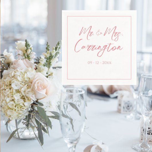 Elegant modern script de heer Mrs Pink Wedding Servet