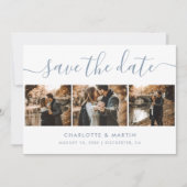 Elegant modern Script Dusty Blue 4 foto Save The Date (Voorkant)