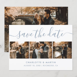 Elegant modern Script Dusty Blue 4 foto Save The Date