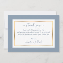 Elegant Modern Script Dusty Blue en Gold Bedankkaart