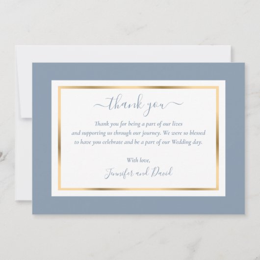 Elegant Modern Script Dusty Blue en Gold Bedankkaart (Voorkant)