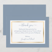 Elegant Modern Script Dusty Blue en Gold Bedankkaart (Voorkant / Achterkant)