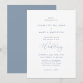 Elegant Modern Script Dusty Blue Wedding Kaart (Voorkant / Achterkant)