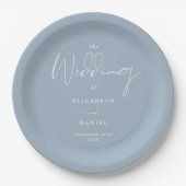 Elegant Modern Script Dusty Blue Wedding Papieren Bordje (Voorkant)