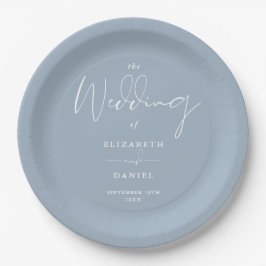 Elegant Modern Script Dusty Blue Wedding Papieren Bordje