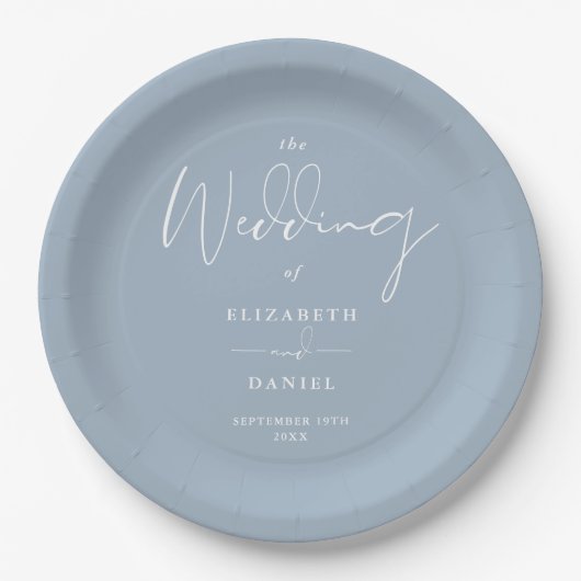 Elegant Modern Script Dusty Blue Wedding Papieren Bordje (Voorkant)