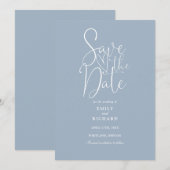 Elegant Modern Script Dusty Blue Wedding Save The Date (Voorkant / Achterkant)