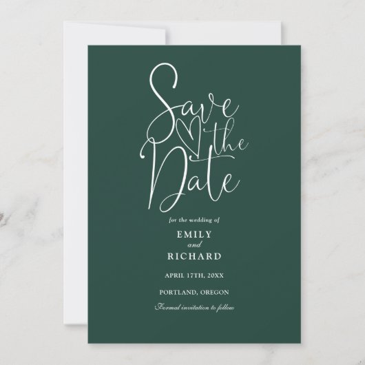Elegant modern script Emerald Green Wedding Save The Date (Voorkant)