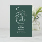 Elegant modern script Emerald Green Wedding Save The Date (Staand voorkant)