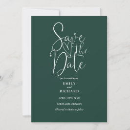 Elegant modern script Emerald Green Wedding Save The Date