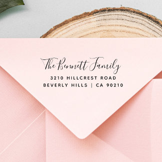 Elegant Modern Script Family Name Return Address Zelfinktende Stempel