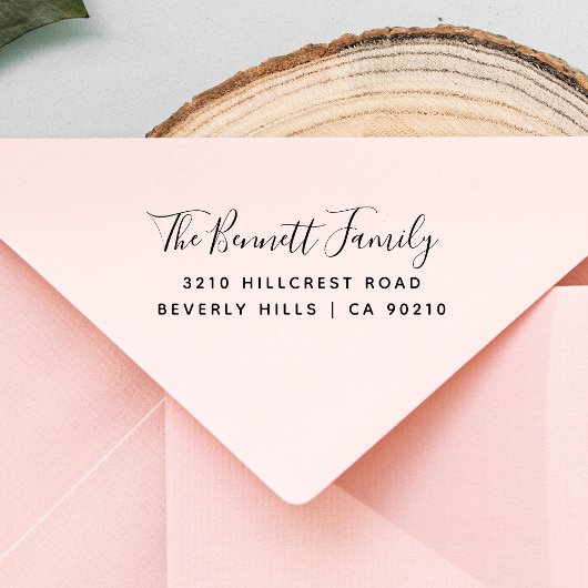 Elegant Modern Script Family Name Return Address Zelfinktende Stempel