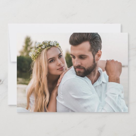 Elegant Modern Script Flowers Foto Weddenschap Save The Date (Achterkant)