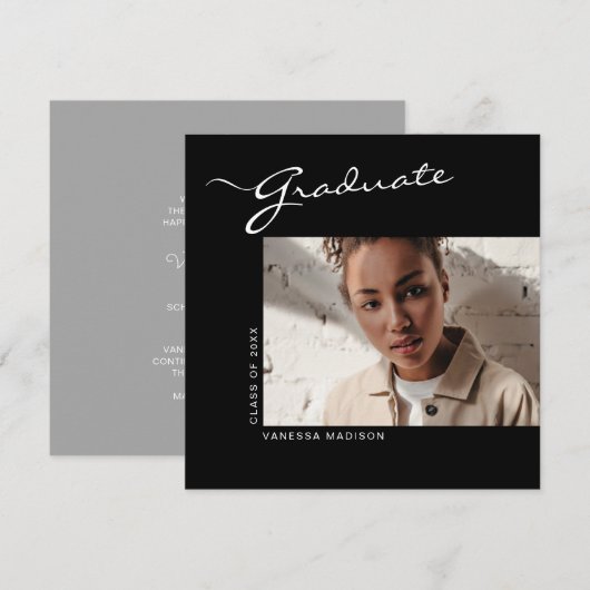 Elegant modern script | Foto-Afstuderen Aankondiging (Voorkant / Achterkant)