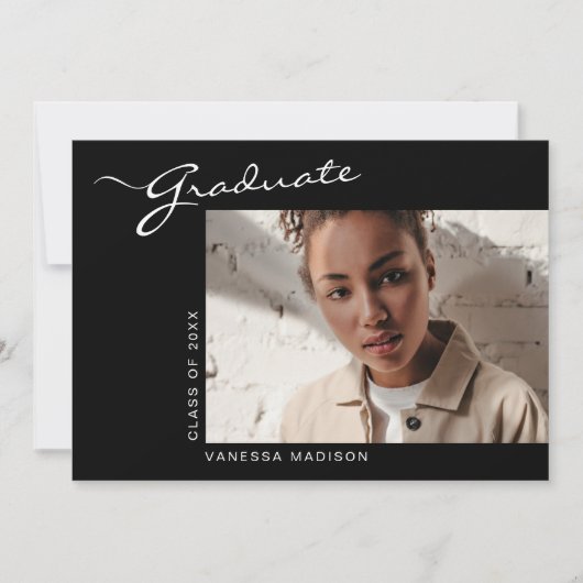 Elegant modern script | Foto-Afstuderen Aankondiging (Voorkant)