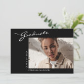 Elegant modern script | Foto-Afstuderen Aankondiging (Staand voorkant)