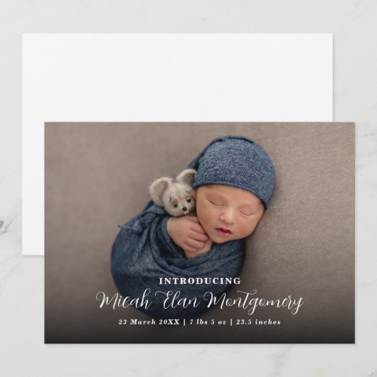 Elegant Modern Script Foto Baby Geboorte Aankondiging (Voorkant / Achterkant)