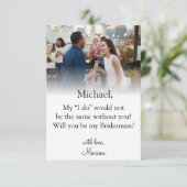 Elegant modern script foto bruidsman voorstel kaart (Staand voorkant)