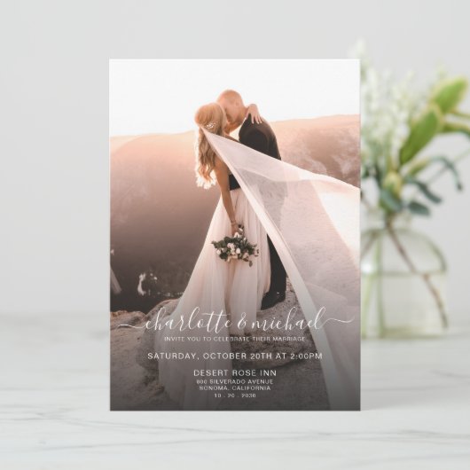 Elegant Modern Script Foto Classic Wedding Kaart (Staand voorkant)