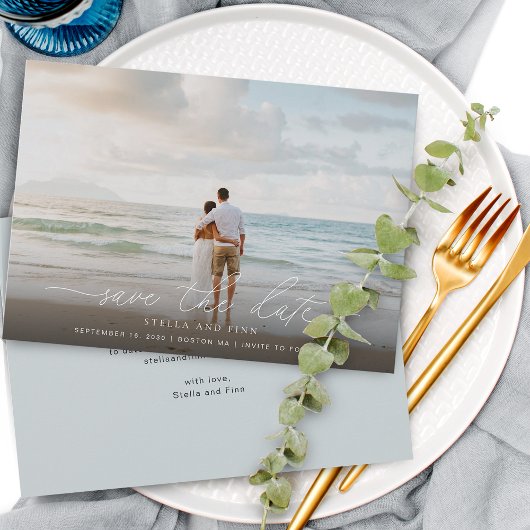 Elegant Modern Script Foto Huwelijk Opslag De Datu Save The Date