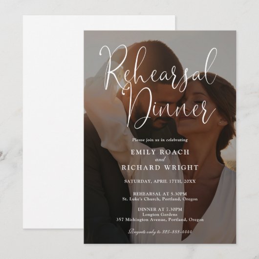 Elegant modern script foto repesal Dinner Kaart (Voorkant / Achterkant)