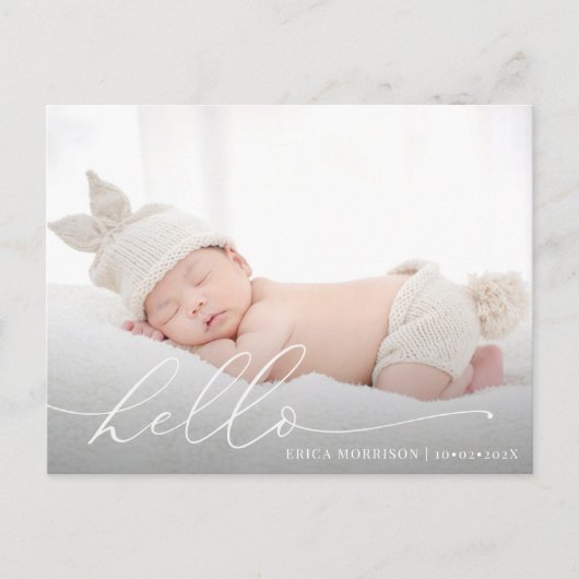 Elegant Modern Script Geboorteaankondiging briefka Briefkaart (Voorkant)