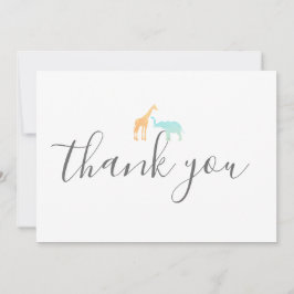 Elegant modern Script Giraffe Elephant Baby shower Bedankkaart