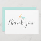 Elegant modern Script Giraffe Elephant Baby shower Bedankkaart (Voorkant / Achterkant)