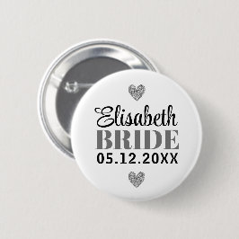 Elegant Modern Script Glitter Harten Bruidsgrijs Ronde Button 5,7 Cm